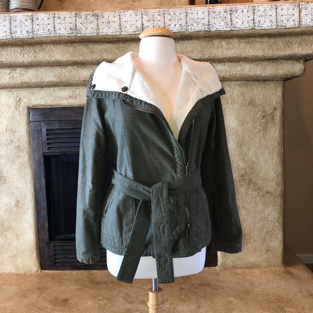 Free People olive green coat, belted Jacket